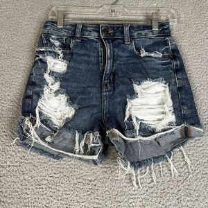 AMERICAN EAGLE  Mom Booty Shorts Womens 2 Denim Cut Off High Rise Stretch 27"
